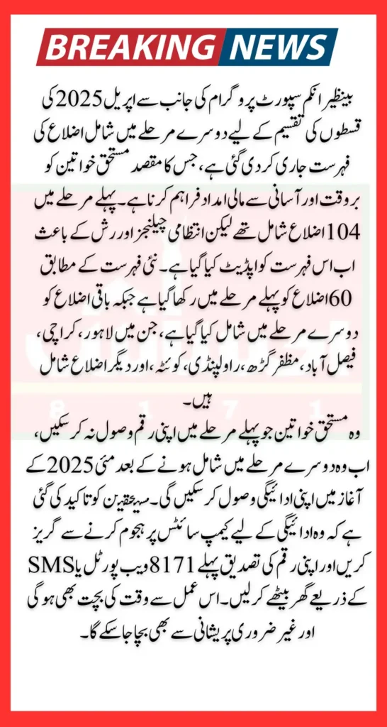 BISP Finalized Districts for Phase 2 Payment Distribution April 2025 Latest Update