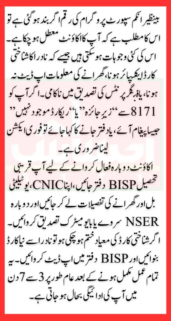 BISP 8171 Payment Suspended Check Status And Know Details How Reactivate 13500